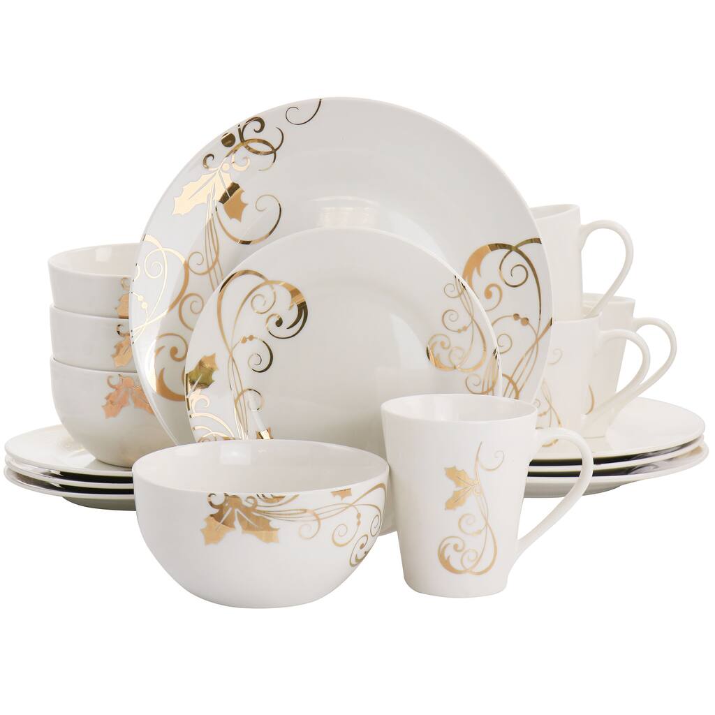 Gibson Home Seasoned Gold Ceramic 16 Pc Dinnerware Set White and Gold - 16 pc