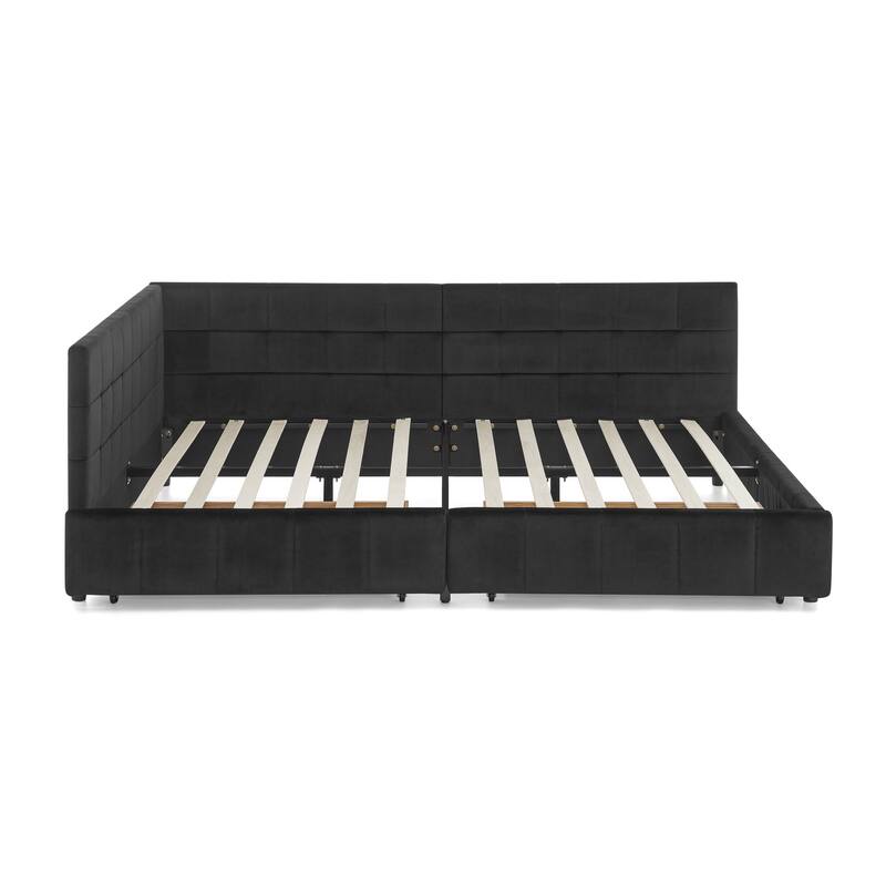 Full Size Velvet Upholstered Daybed with Storage Drawers