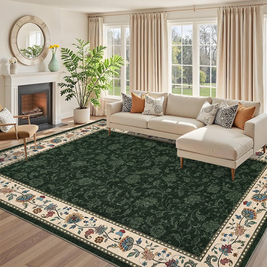 Garvee Traditional Floral Bordered Area Rug