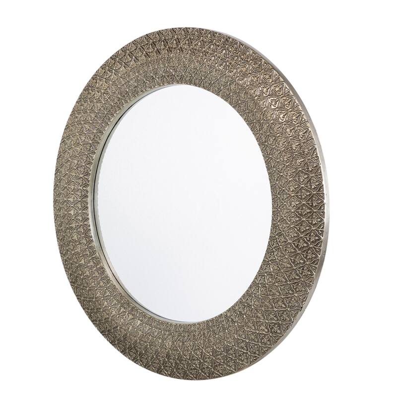 Large Sculpted Frame Round Wall Mirror - 39.25" - Silver