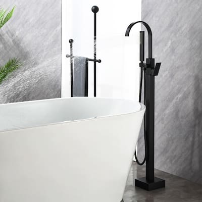 Freestanding Tub Faucet With Hand Sprayer Floor Mount Roman Bathtub Faucet Modern Waterfall Tub Filler Trim With Handheld Showe