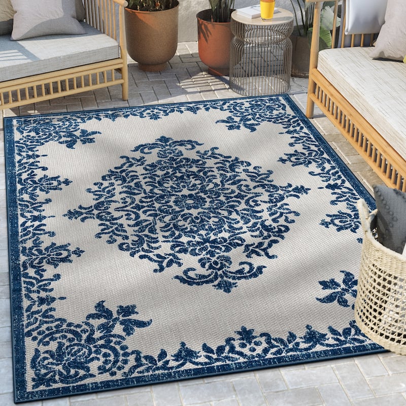 Well Woven Dorado Arid Modern Indoor Outdoor Medallion Area Rug - 3'11" x 5'3" - Blue