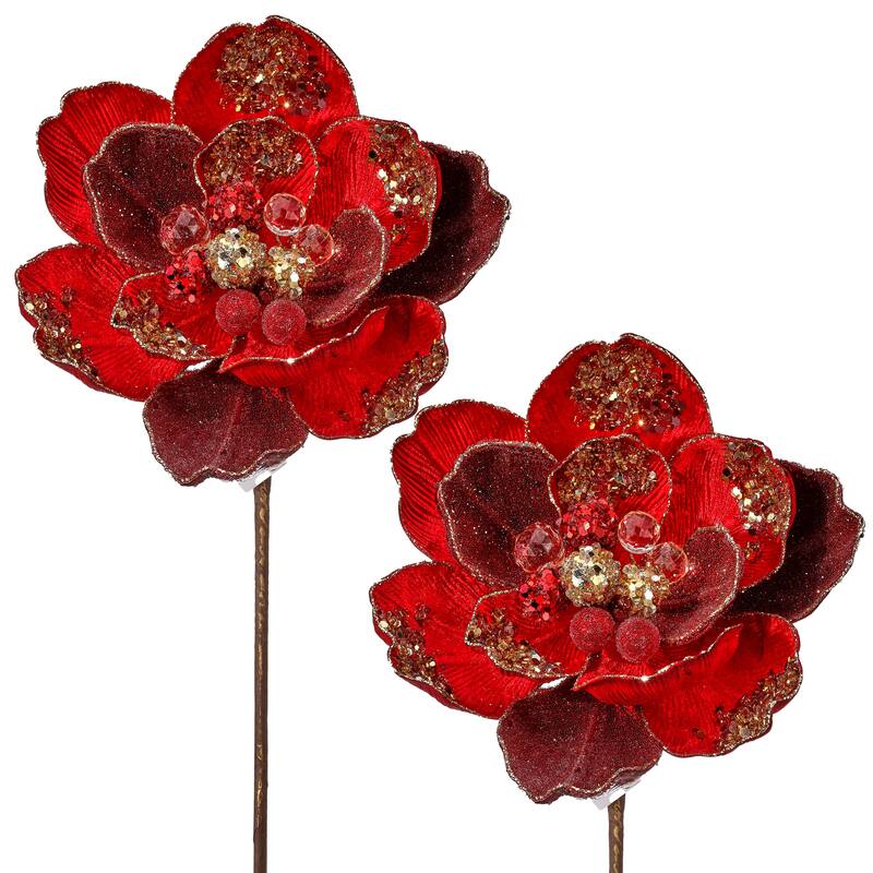 24" Iced With Jewel Encrusted Magnolia Stem