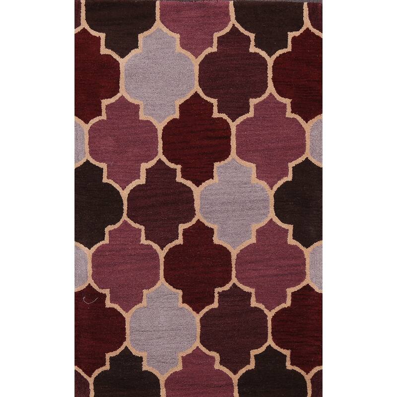 Modern Geometric Trellis Oriental Area Rug Hand-tufted Wool Carpet - 3'0" x 5'0"