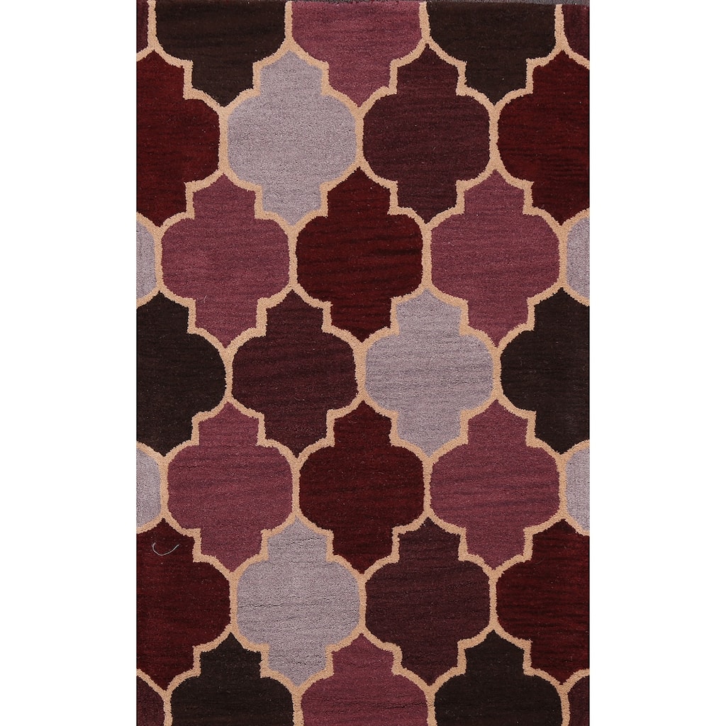 Modern Geometric Trellis Oriental Area Rug Hand-tufted Wool Carpet - 3'0" x 5'0"