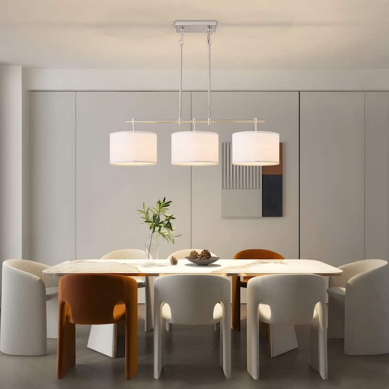 Starsky 3-Light Modern Linear Drum Fabric Kitchen Island Lights