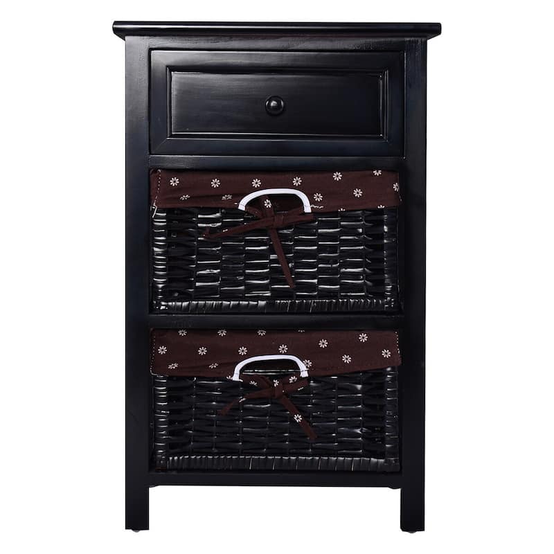 Costway Black Night Stand 3 Tiers 1 Drawer Bedside End Table Organizer