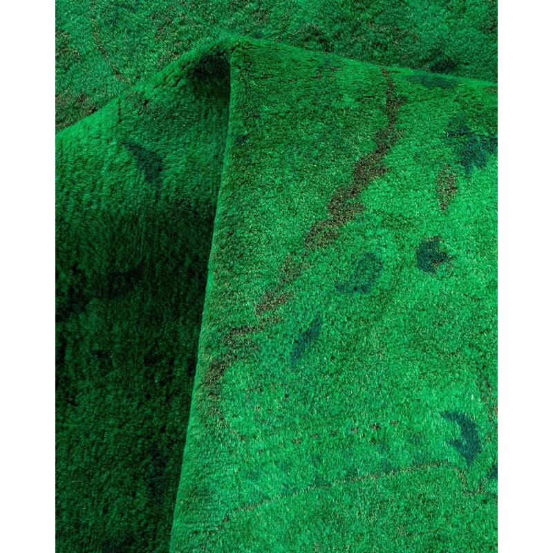 Overton Hand Knotted Wool Vintage Inspired Modern Contemporary Overdyed Green Area Rug - 6' 3" x 9' 8"