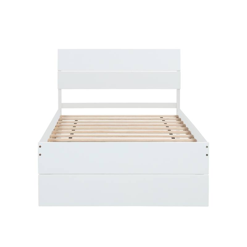 Modern Twin Bed Frame with 2 Drawers - High Gloss Headboard & Footboard for Master Bedrooms, Guest Rooms, Wood Design