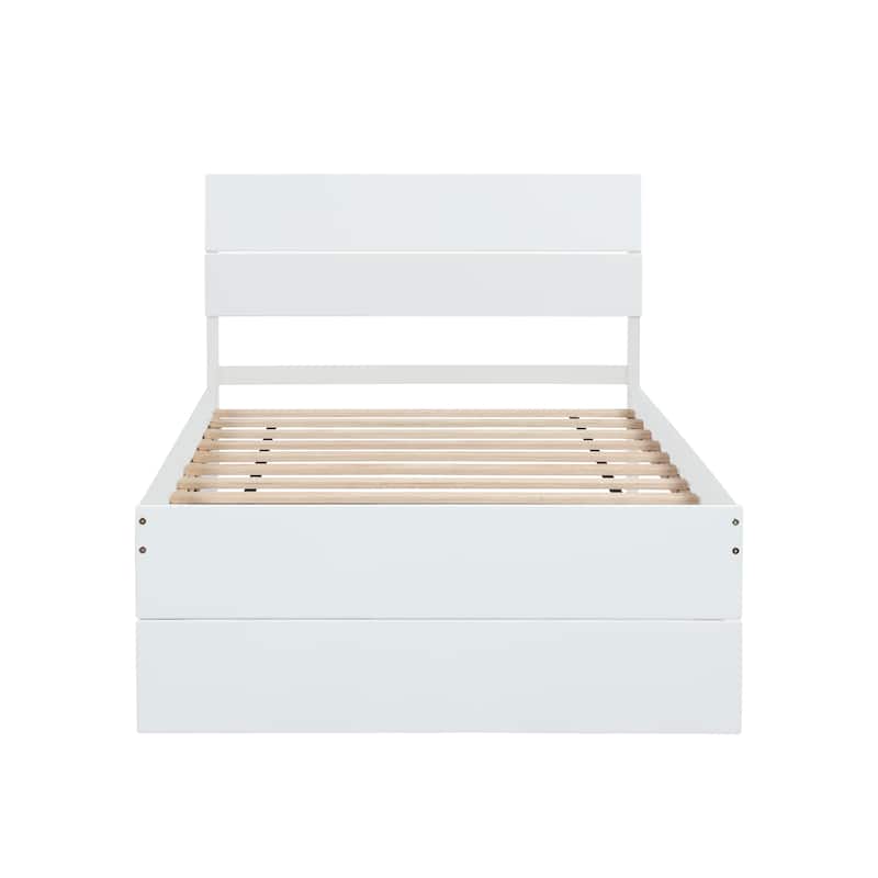 Modern Twin Size Platform Bed with Light Oak Trundle