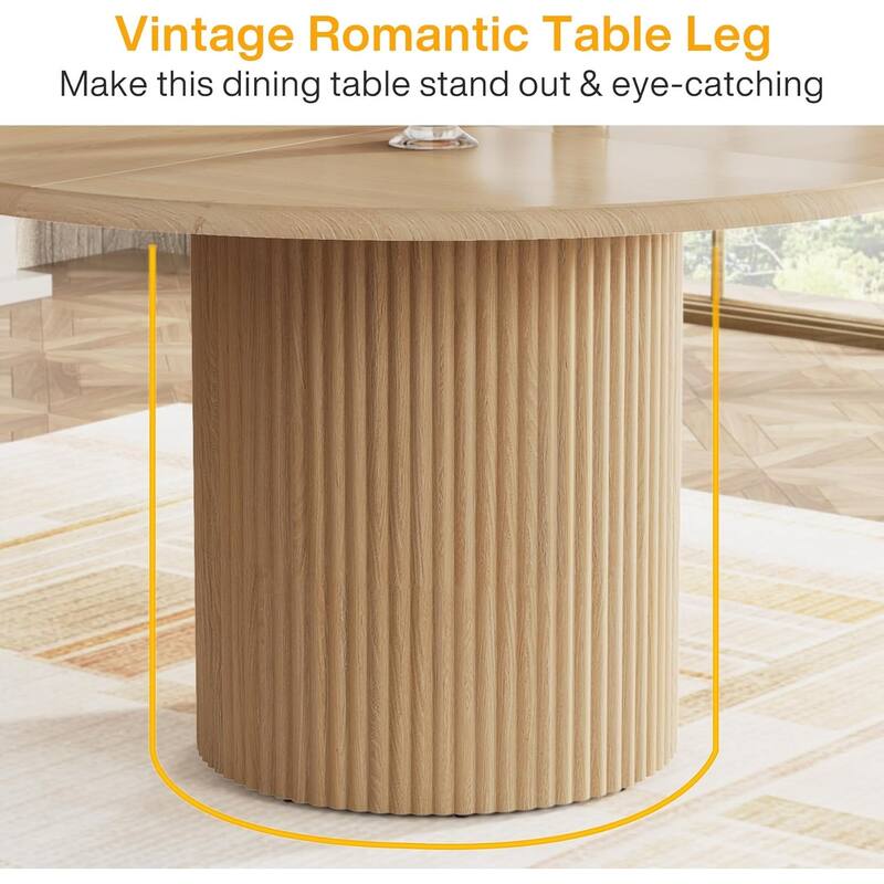 47" Round Dining Table for 4, Farmhouse Kitchen Table with Fluted Base - 47.2" W x 47.2" D x 29.9" H