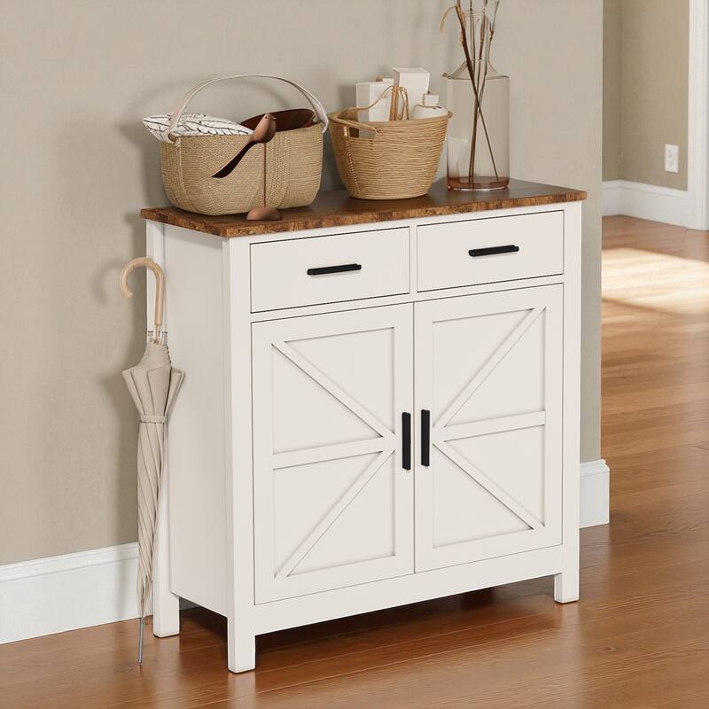 Modern Farmhouse Buffet Cabinet with 2 Drawers and 2 Doors, Kitchen Sideboard Coffee Bar Storage Cabinet