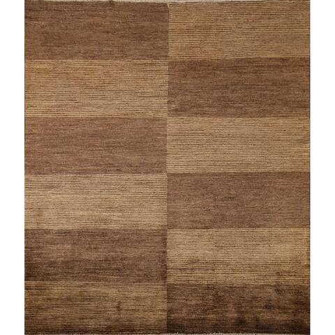 Modern Gabbeh Vegetable Dye Square Area Rug Hand-Knotted Wool Carpet - 6'6" x 6'8"