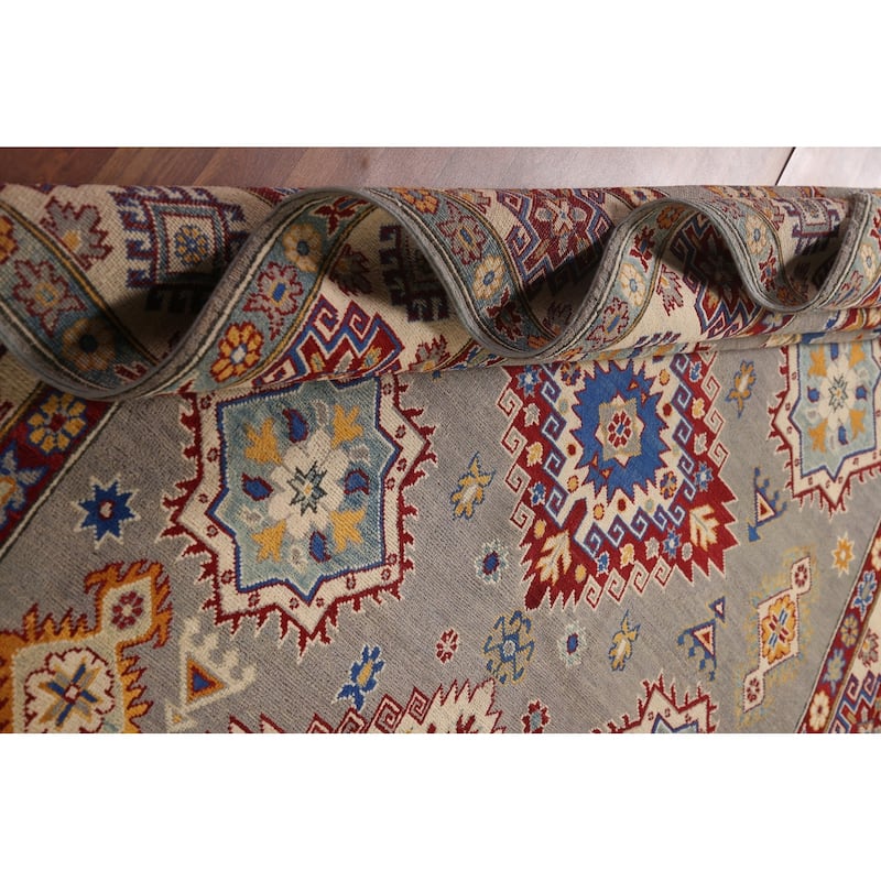 Gray Kazak Living Room Area Rug Hand-Knotted Wool Carpet - 6'9" x 10'2"