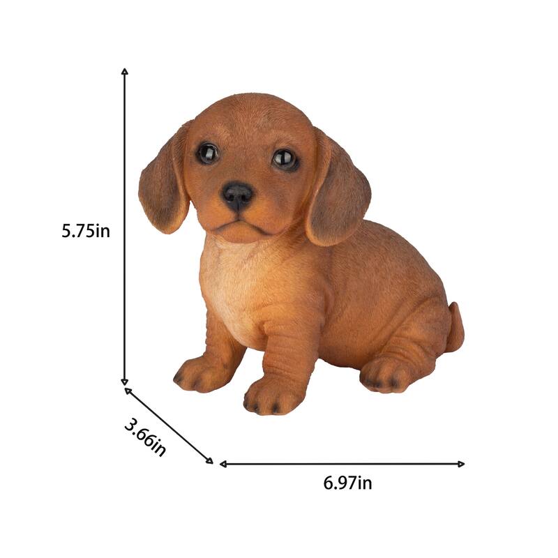Sitting Dachshund Puppy Outdoor Garden Statue - 7" - Brown