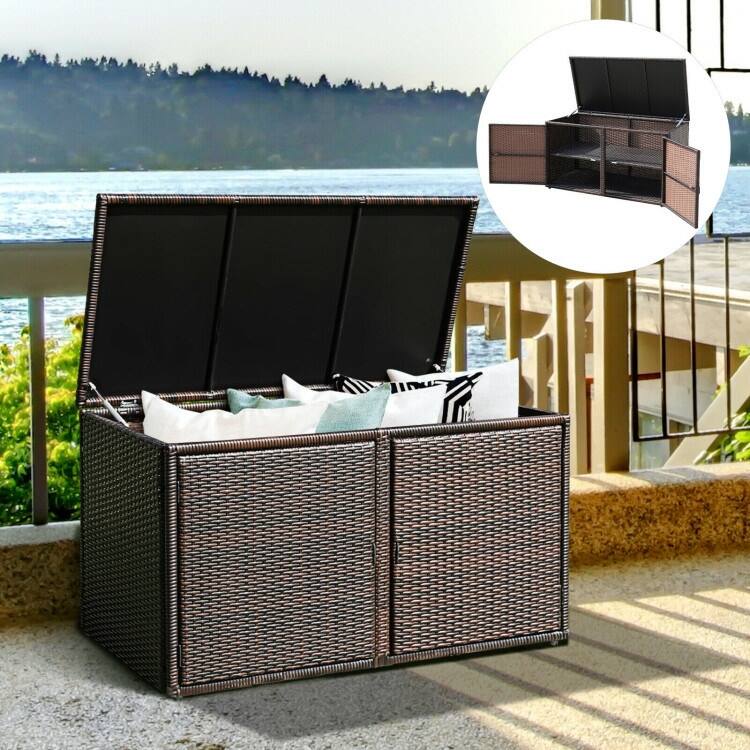88 Gallon Garden Patio Rattan Storage Container Box - Brown