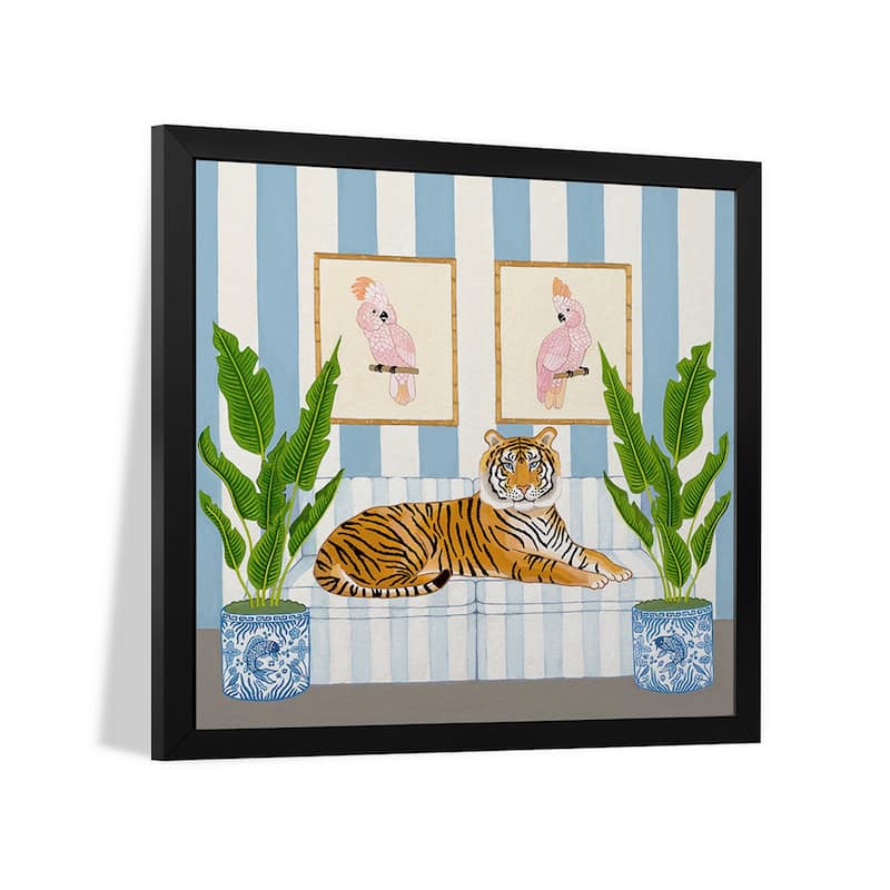 Chinoiserie Tiger With Ginger Jars And Pink Cockatoos Premium Framed Poster by Green Orchid Boutique