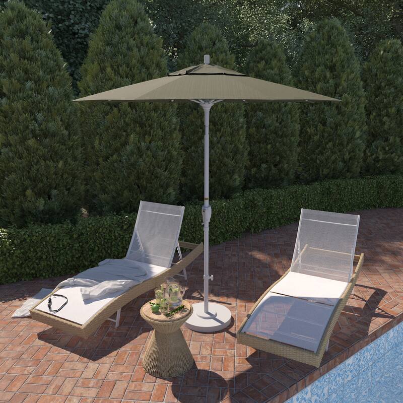 California Umbrella 7.5' Round Crank Lift, Push Button Tilt Aluminum Patio Umbrella, White Finish, Outdoor Rated Red Fabric