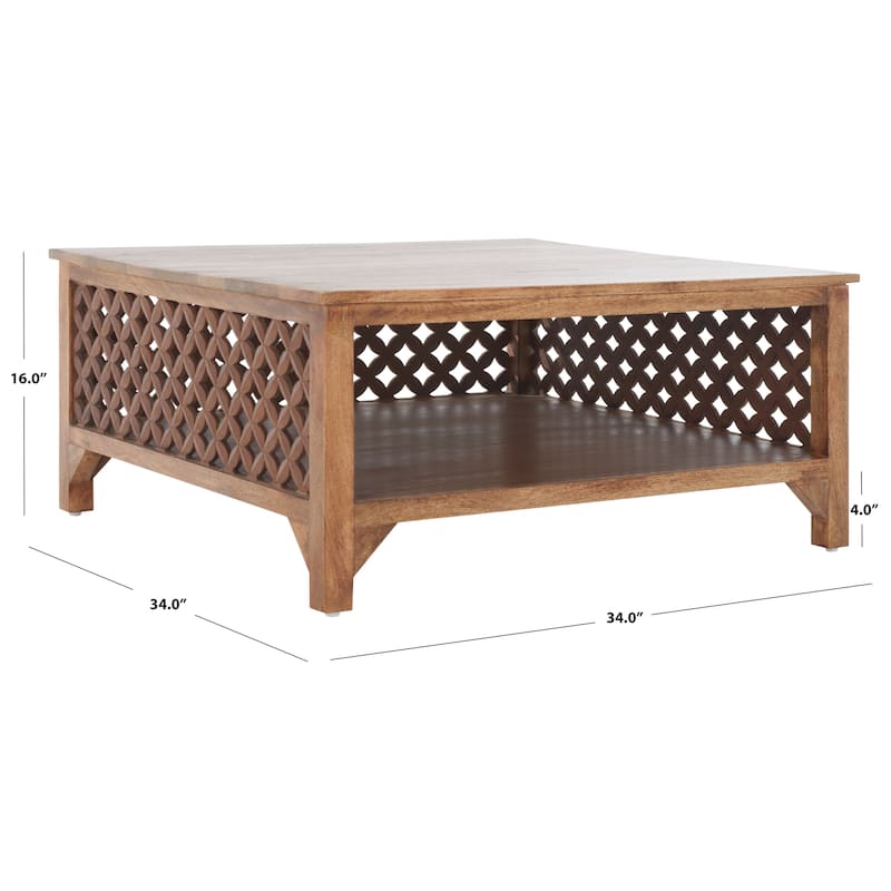 SAFAVIEH Bernardina Square Single Shelf Coffee Table - 34" L x 34" D x 16" H - 34Wx34Dx16H - Burnt Natural