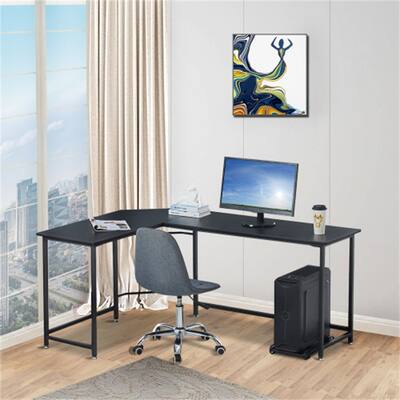 Home Office L-Shaped Wood Computer Desk 66.14"X47.24"X29.53"Black