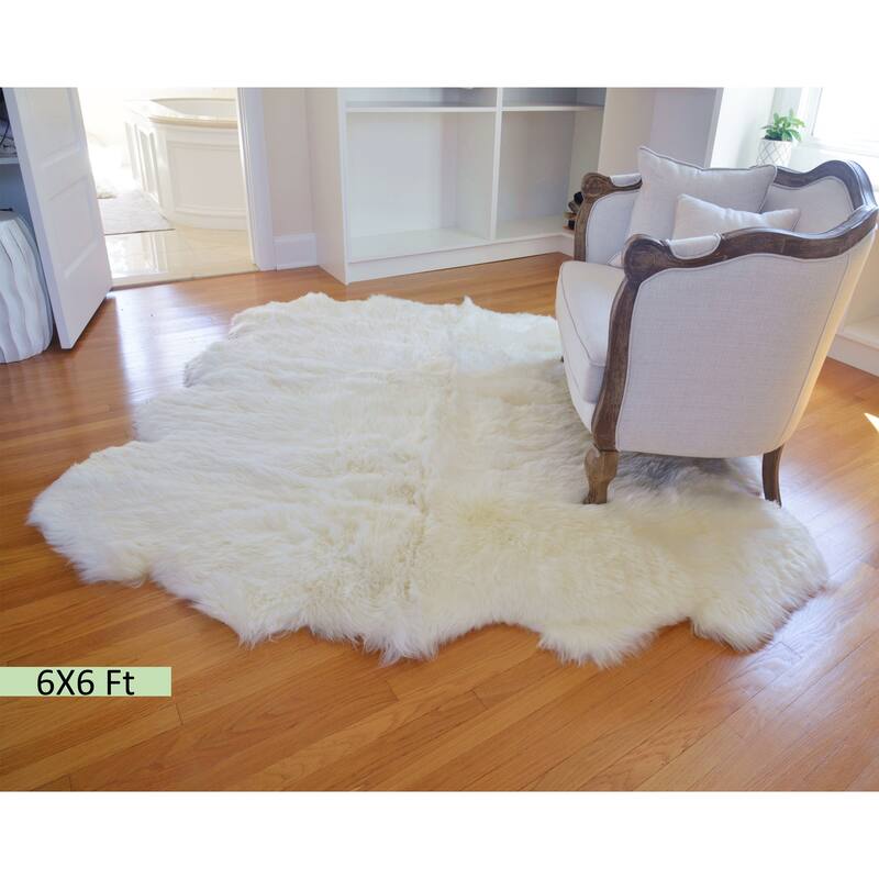 Genuine Sheepskin Area Rug Natural Wool Seat Cover Bedside Carpet w/Comb - Cream/Onyx - 6' x 6' Square/Surplus