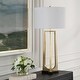 preview thumbnail 3 of 6, Sleek Tapered Legged Table Lamp with White Drum Shade - 32.5" - Brass