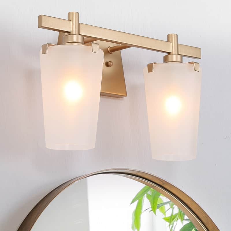 Modern Glam 2-light Bathroom Vanity Lights Mid-century Gold Cone Frosted Glass Wall Sconces - L 14"x W 6.5"x H 9.5" - L 14"x W 6.5"x H 9.5" - Gold