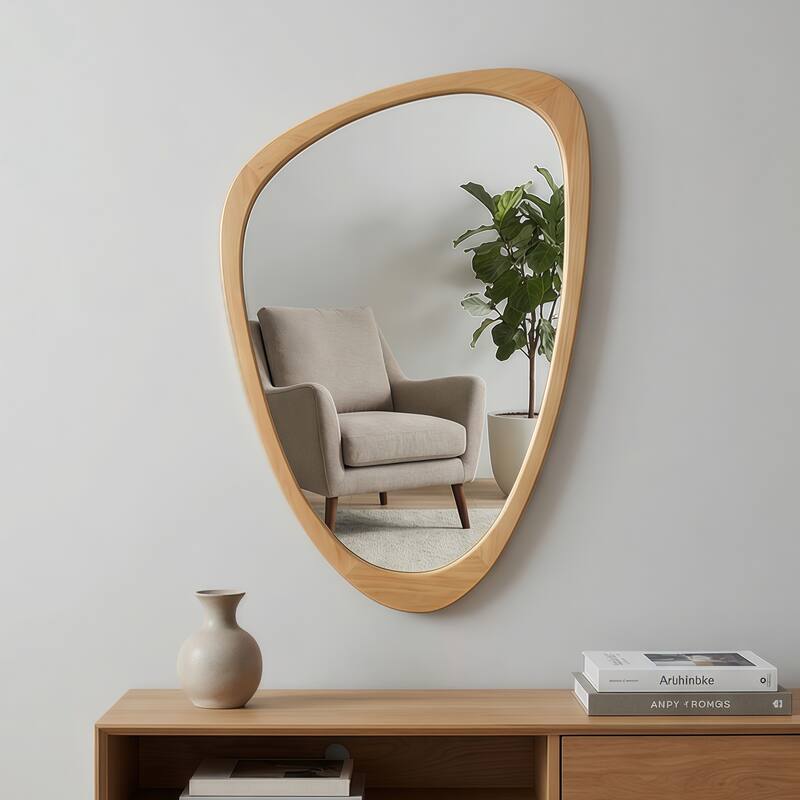20"x30" Irregular Solid Wood Frame Decorative Mirror,For Bedroom, Bathroom, Living Room, Entryway