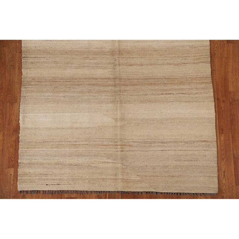 Earth Tone Kilim Modern Rug Flat-weave Reversible Wool Carpet - 4'3"x 5'10"