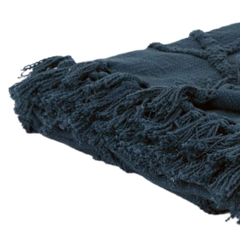 HomeRoots Teal Blue Woven 100% Woven Textured Cotton Throw Blanket