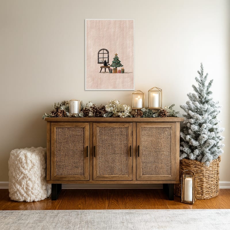 Cat in Cozy room by Xuan Thai (23 x 33 in.), Framed Canvas Wall Art Print - Sylvie Beaded White