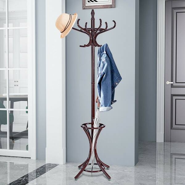 Shop Gymax Wood Standing Hat Coat Rack Jacket Bag Hanger Tree 12