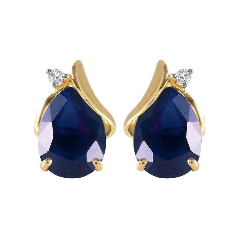 14K Solid Gold Studs Earrings Natural Diamond & Sapphire Jewelry - Yellow
