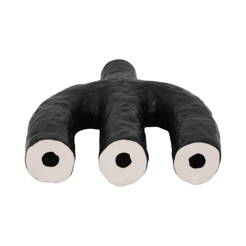 Textured Creamic Taper Candle Holder with Double Arched - Black