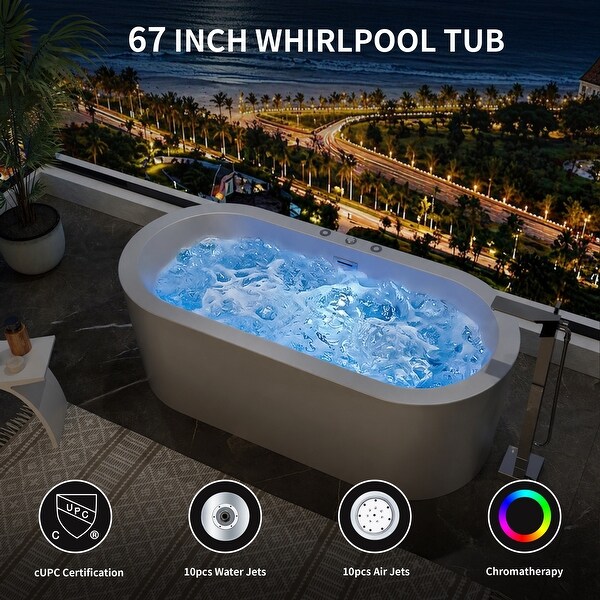 Freestanding Whirlpool & Hydrotherapy Bathtub with 10 Water Jets