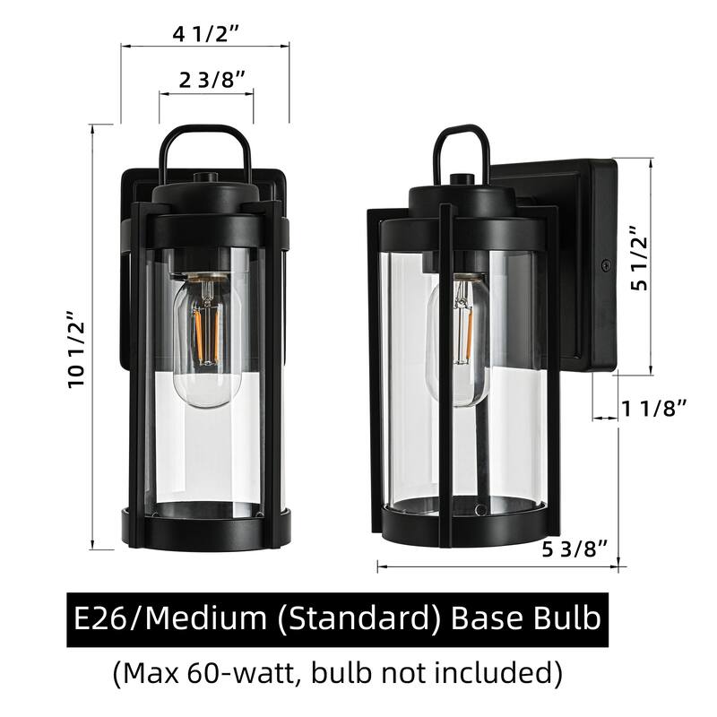 Matte Black Farmhouse Outdoor Wall Lantern Sconce - 3 Variants (11in 1-Light/14in 1-Light/17in 3-Light), Clear Glass, Wet Rated