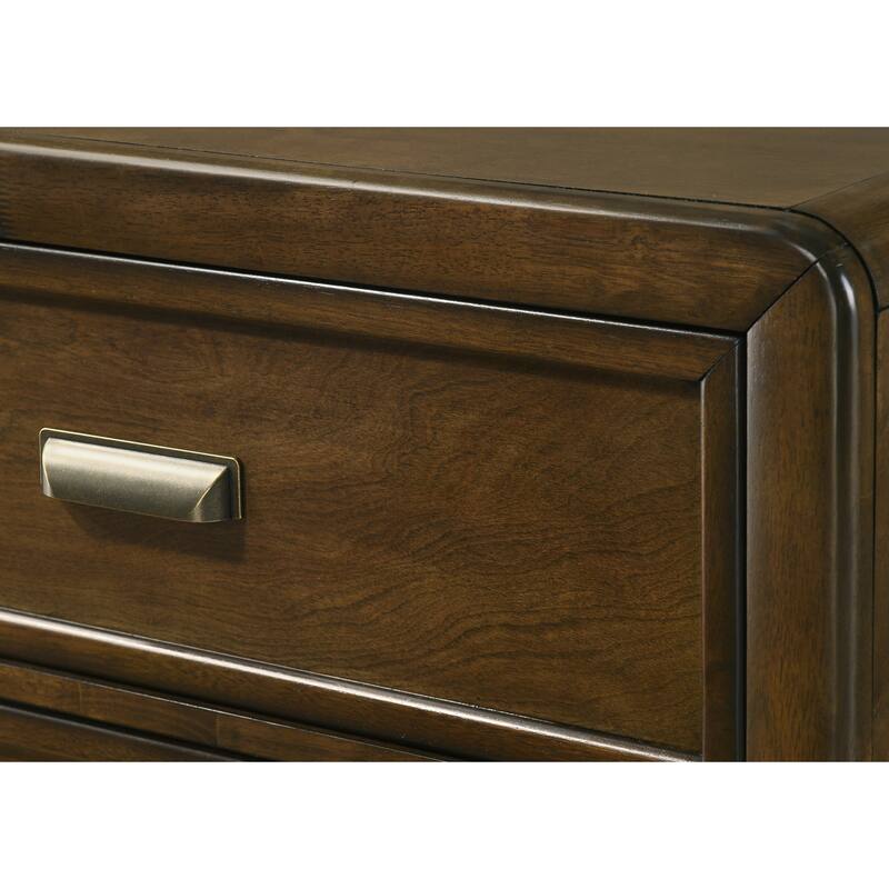 Dark Brown Contemporary Nightstand with 2 Storage Drawers, Metal Pulls, Wooden Construction
