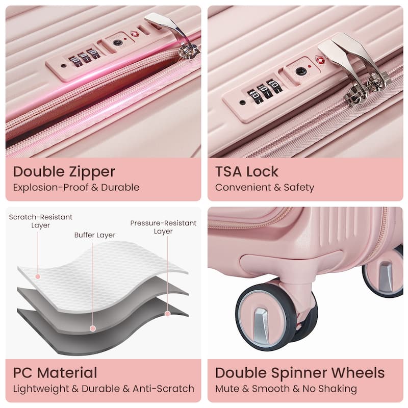 20"/24"/28" 3-Piece Modern Expandable Luggage Sets, Hard-Shell Luggage with Front Pocket and Spinner Wheels, for Boarding Travel