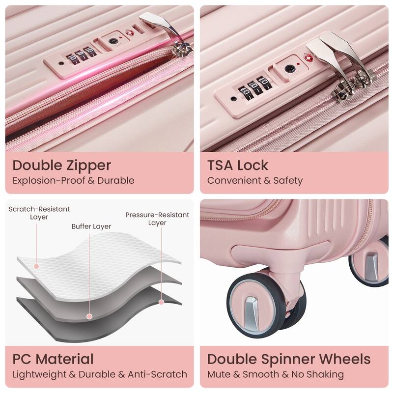 Luggage Sets 3 Piece(20/24/28), Expandable Carry On Luggage with TSA Lock Airline Approved, with Front Pocket