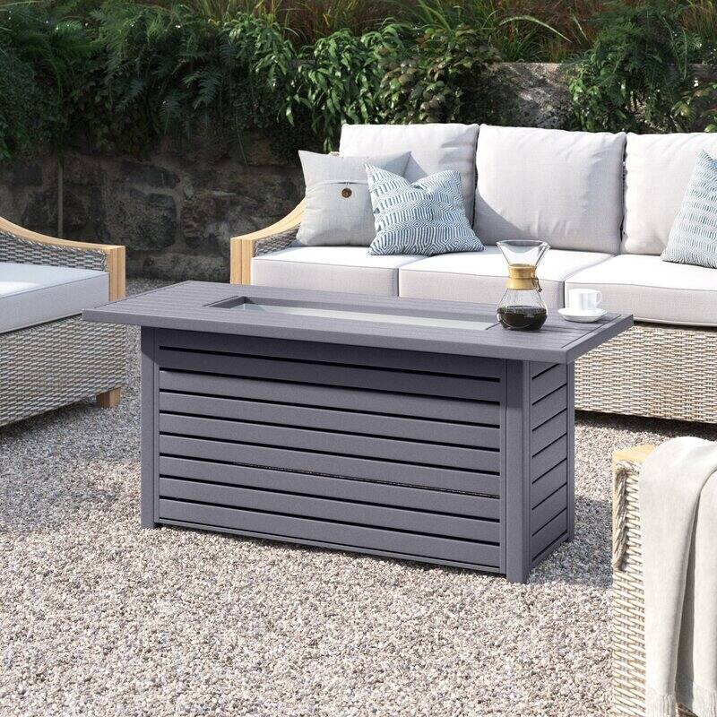 Rectangle Steel Propane Fire Pit Table - Grey