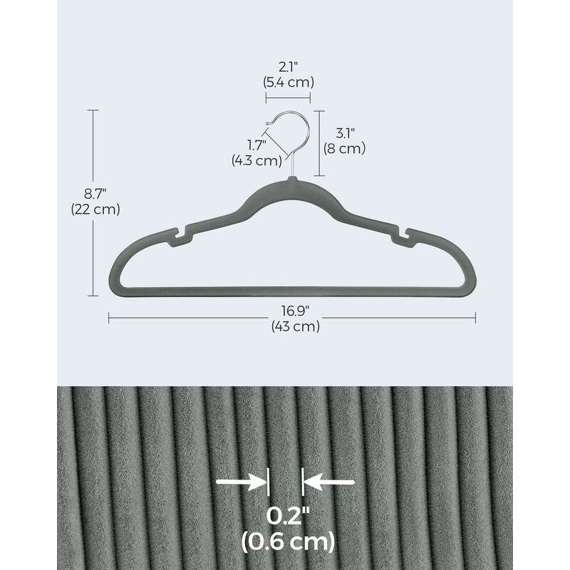 Space-Saving Velvet Anti-Slip Coat Hangers with Shoulder Notches and Swivel Hook
