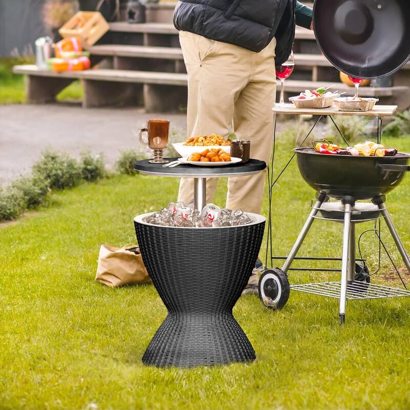 Resin Outdoor Cooler Table Adjustable Ice Cooler Side Table (Black)