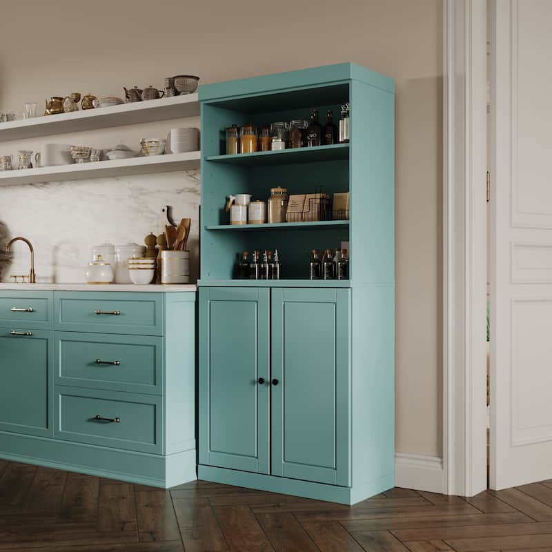 100% Solid Wood 32" Kitchen Pantry Cabinet with 2 Doors by Palace Imports - Aqua - Solid