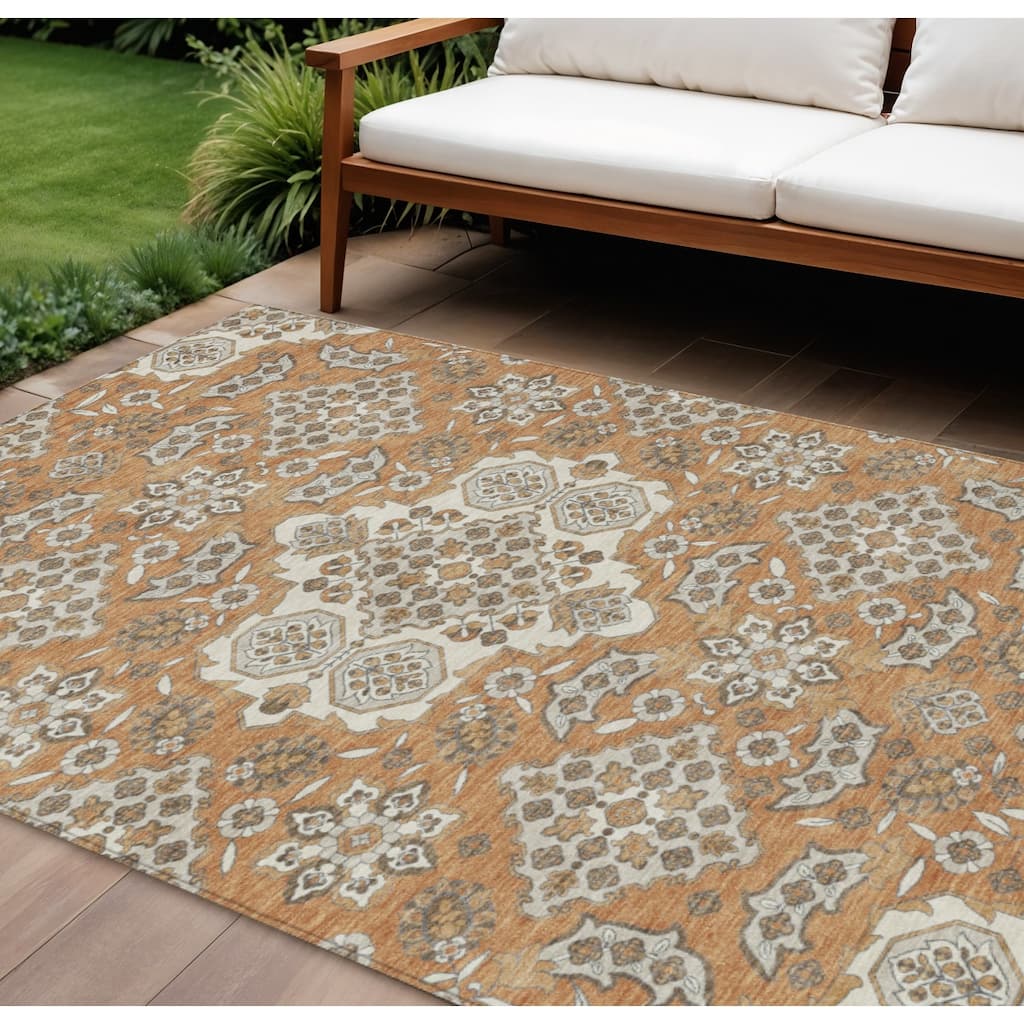 HomeRoots Medallion Traditional Rectangle Outdoor Rug
