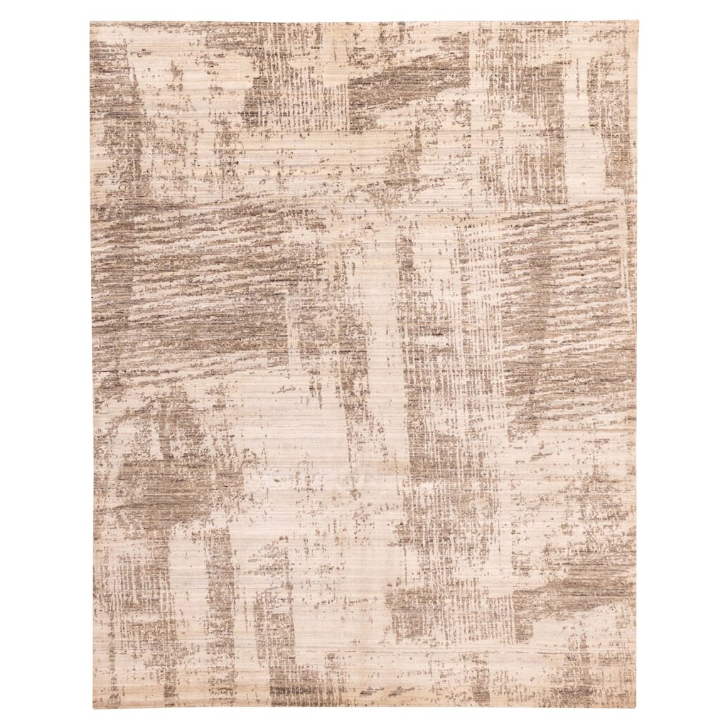 ECARPETGALLERY Hand Loomed Elysian Beige, Taupe Wool Rug - 8'0 x 9'11