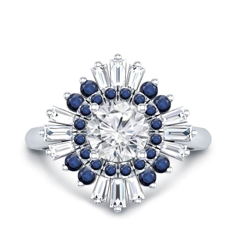 Auriya 14k Gold 1 1/5ctw Ballerina Diamond and Sapphire Engagement Ring Certified (G-H, VS1-VS2)