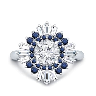 Auriya 14k Gold 1 1/5ctw Ballerina Diamond and Sapphire Engagement Ring Certified (G-H, VS1-VS2)