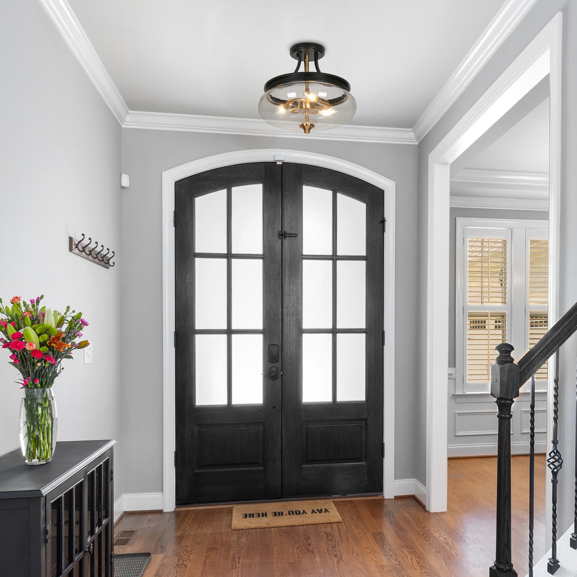 Zenith Modern Transitional Black Gold Semi Flush Mount Lights Drum Seeded Glass Foyer Ceiling Lights D 14 x H 12.5 On Sale Bed Bath Beyond 36049027