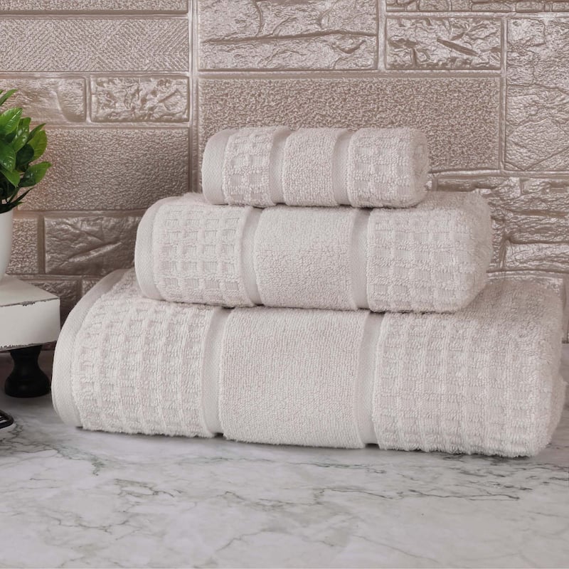 Superior Napa Zero Twist Cotton Waffle 3 Piece Bathroom Towel Set - Stone Grey