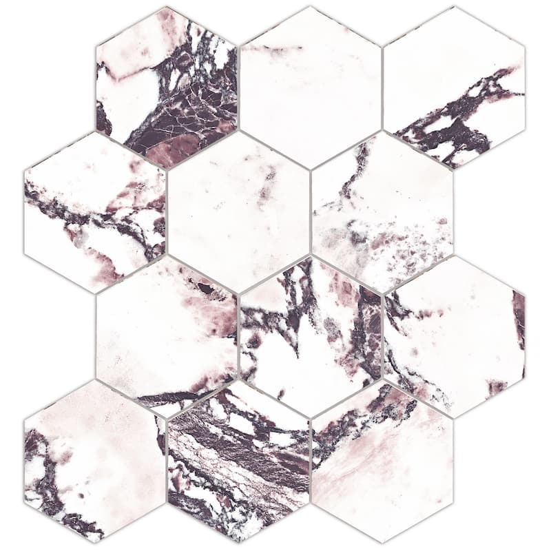 Merola Tile Touche 4" Hex Rubis 11-3/4" x 13-5/8" Porcelain Mosaic Floor and Wall Tile - (1 Tile)